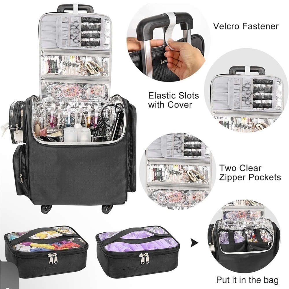 Relavel Rolling Makeup Case Cosmetology Case on Wheels Hair Stylist/Hairdresser - Picture 3 of 7
